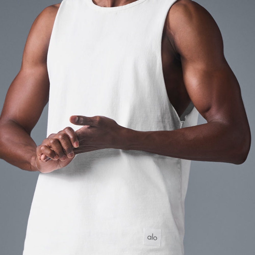 ALO Men's Society Raw Edge White Tank (US M Medium)